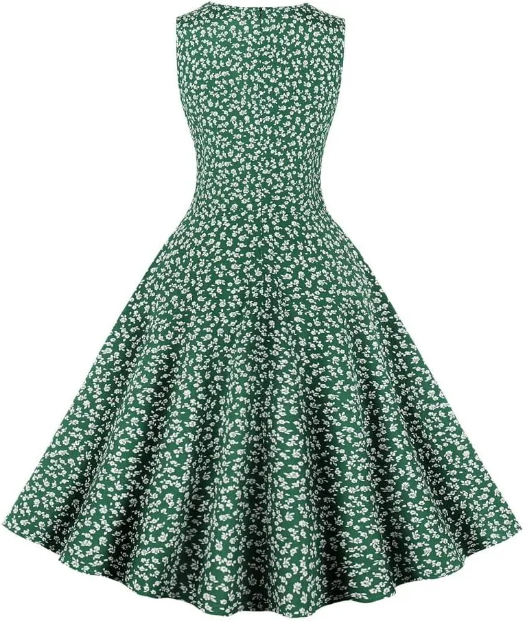 1950s Vintage Cocktail Tea Dress for Women Floral Rockabilly Prom Dress Wedding Guest Dress