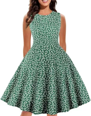 1950s Vintage Cocktail Tea Dress for Women Floral Rockabilly Prom Dress Wedding Guest Dress