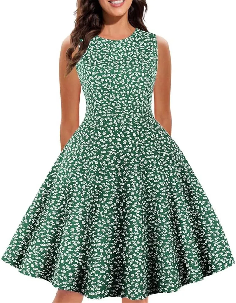 1950s Vintage Cocktail Tea Dress for Women Floral Rockabilly Prom Dress Wedding Guest Dress