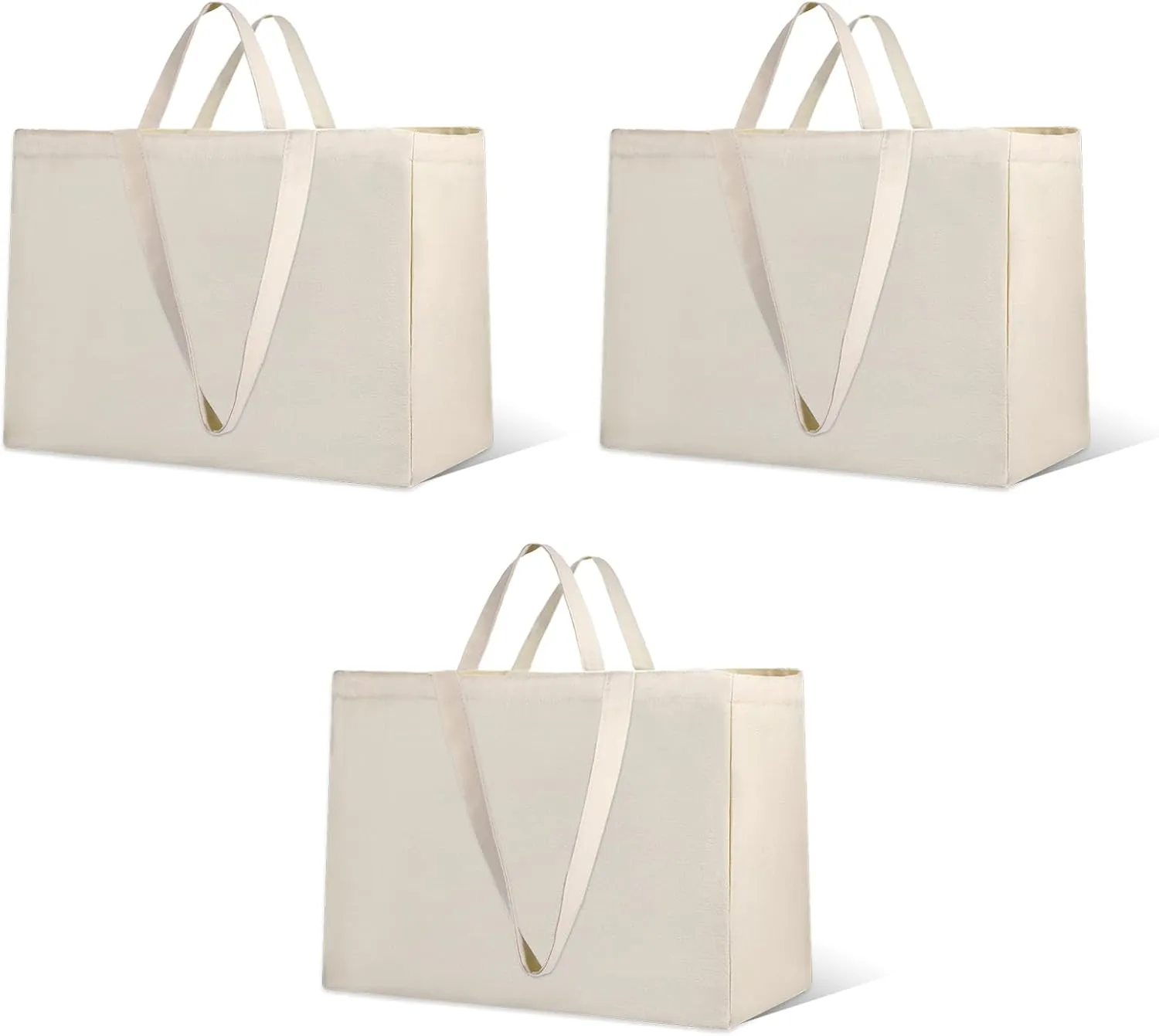 3 Pack Canvas Grocery Bags Reusable Canvas Tote Bag Large Canvas Shopping Bags for Groceries Foldable Heavy Duty Canvas Tote Washable Canvas Grocery Bags with Handles