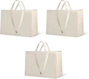 3 Pack Canvas Grocery Bags Reusable Canvas Tote Bag Large Canvas Shopping Bags for Groceries Foldable Heavy Duty Canvas Tote Washable Canvas Grocery Bags with Handles