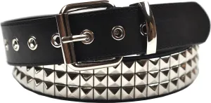 3 Row Pyramid Studded Stud Black Belt