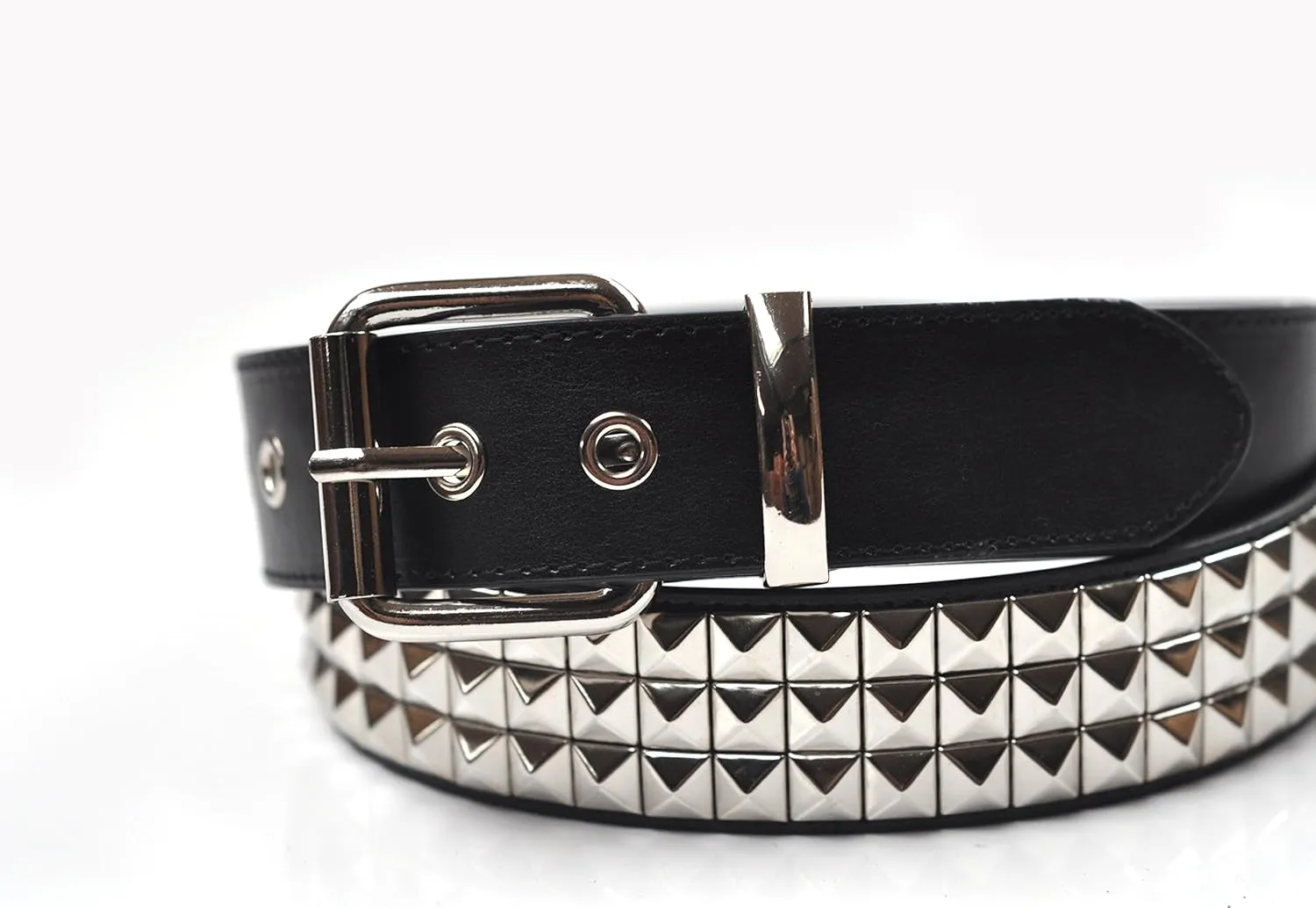 3 Row Pyramid Studded Stud Black Belt