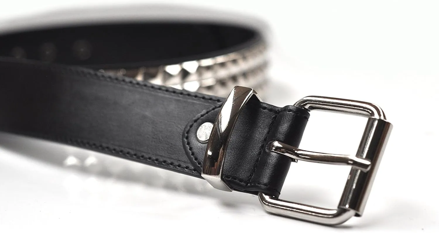 3 Row Pyramid Studded Stud Black Belt