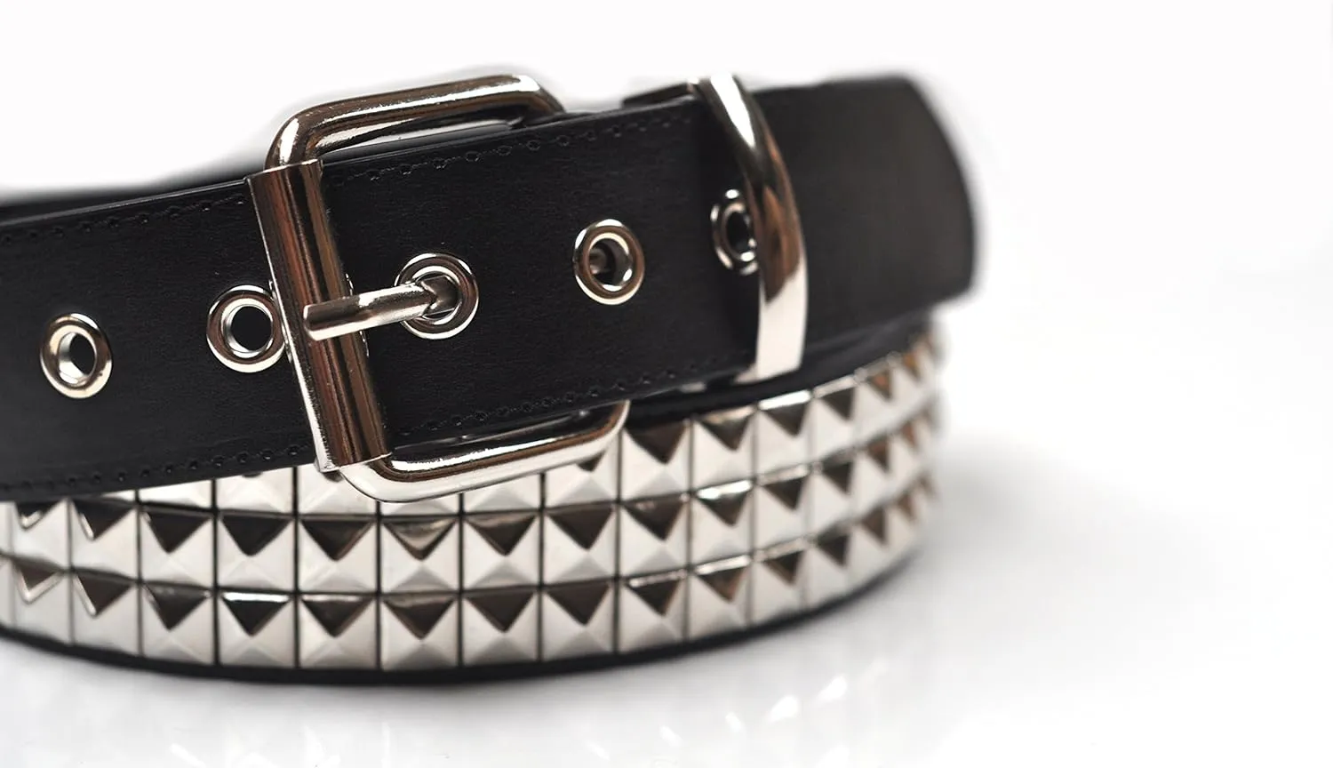 3 Row Pyramid Studded Stud Black Belt