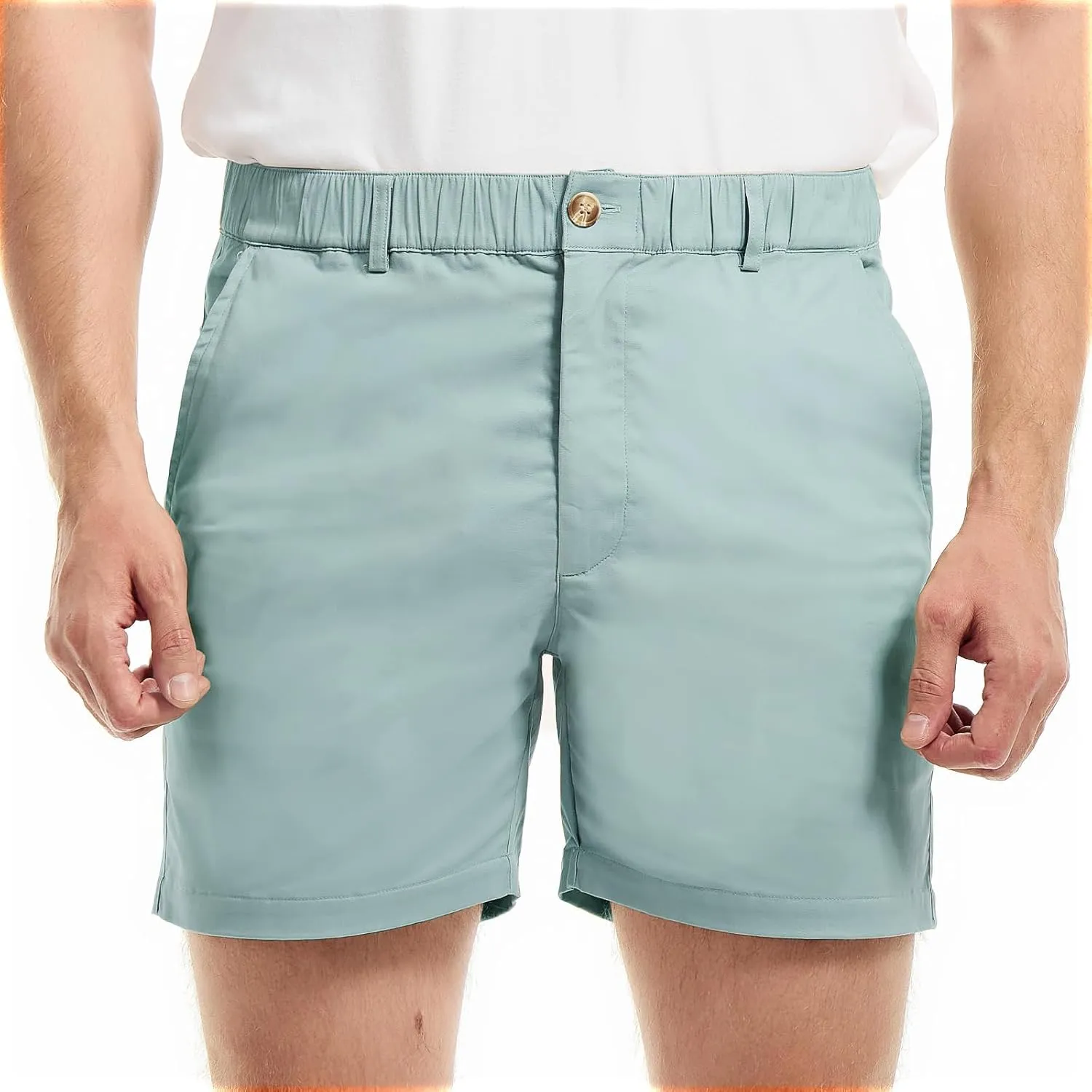 AIMPACT Mens Casual Cotton Shorts Slim Fit Elastic Waist Cargo Shorts 5.5 Inch Inseam with Pockets
