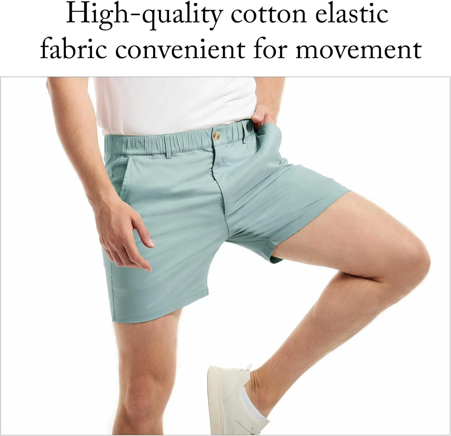 AIMPACT Mens Casual Cotton Shorts Slim Fit Elastic Waist Cargo Shorts 5.5 Inch Inseam with Pockets