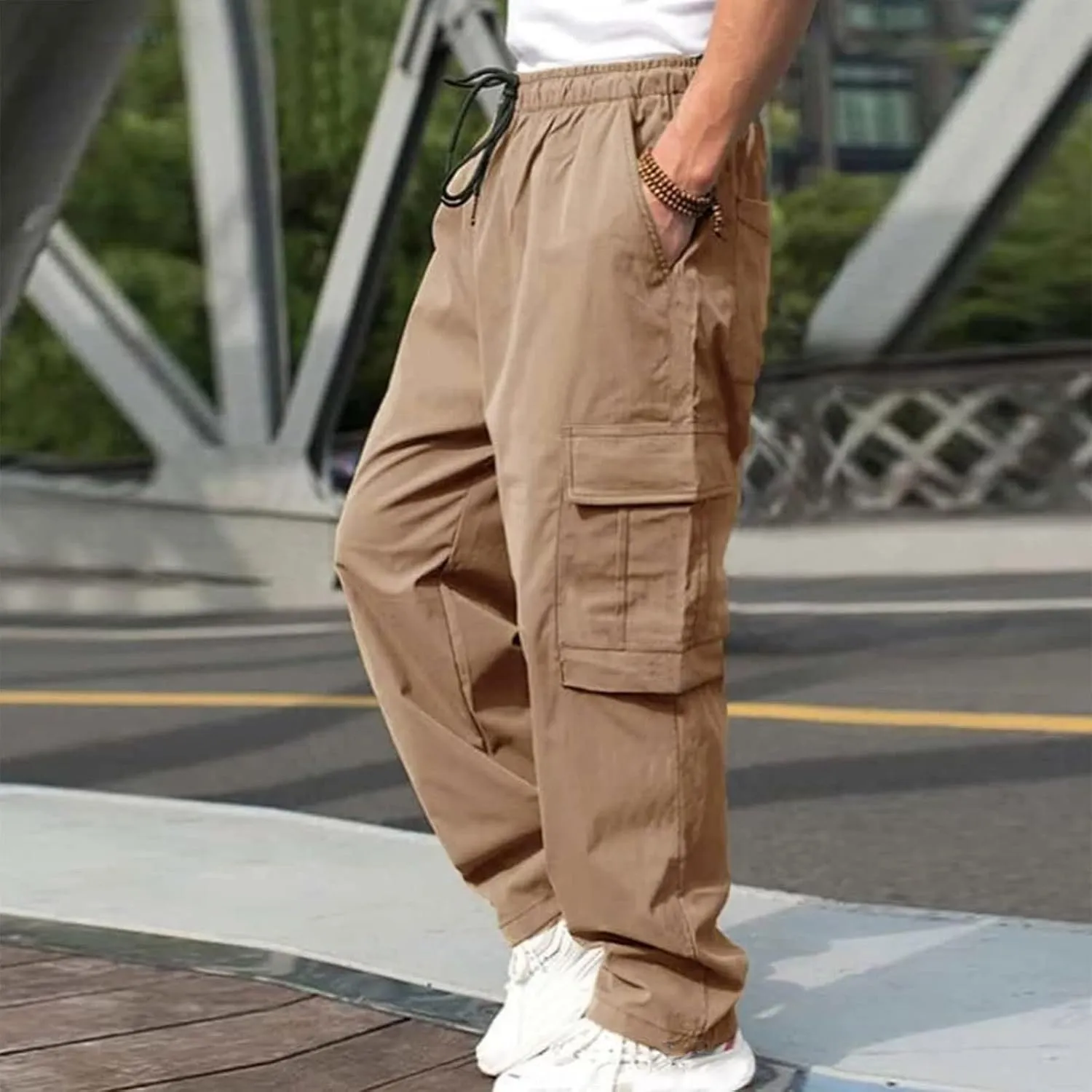 Alalaso Mens Cargo Pants,Elastic Waist Sweatpants for Men Casual Long Trousers Light Jogger Pants