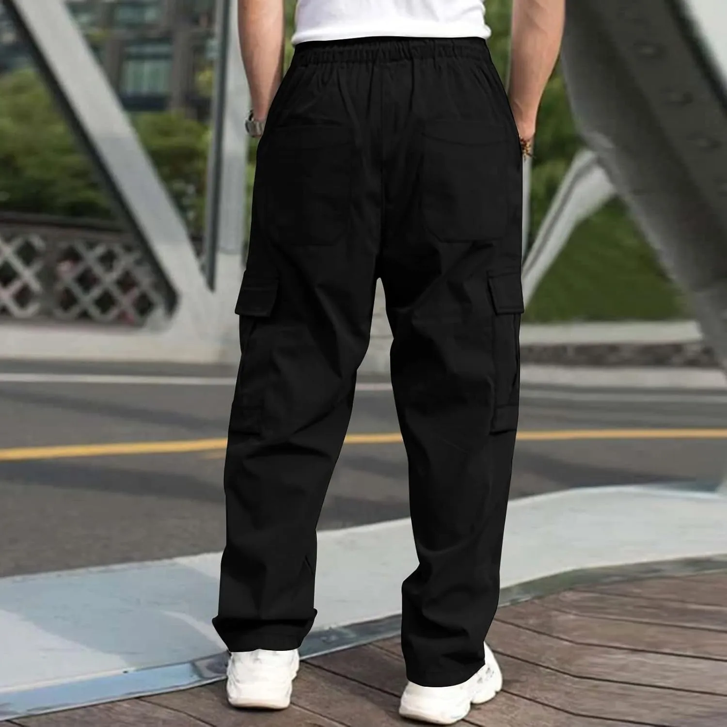 Alalaso Mens Cargo Pants,Elastic Waist Sweatpants for Men Casual Long Trousers Light Jogger Pants