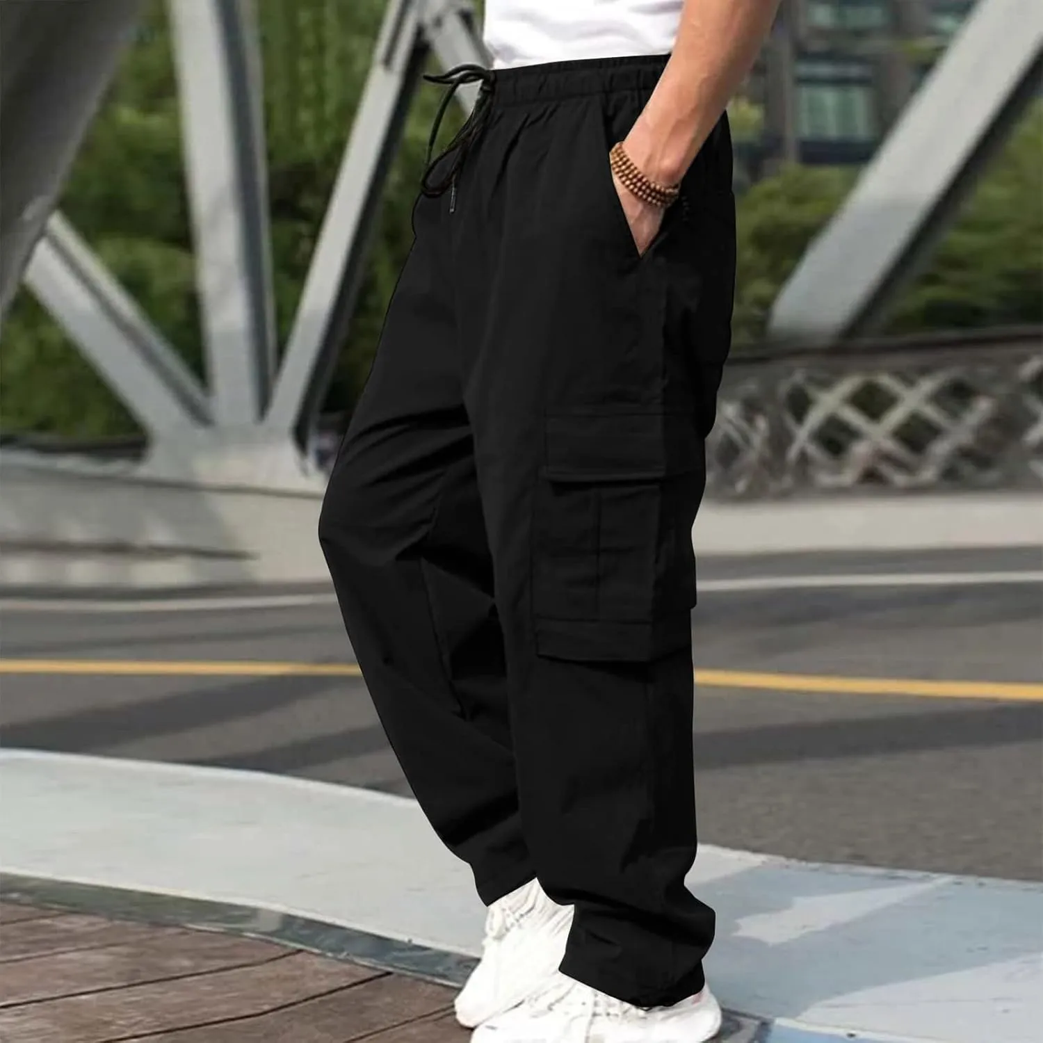Alalaso Mens Cargo Pants,Elastic Waist Sweatpants for Men Casual Long Trousers Light Jogger Pants