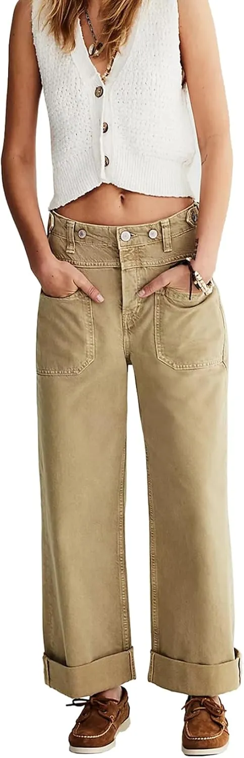 Allimy Womens Jeans High Waisted Straight Leg Baggy Boyfriend Jeans for Women Trendy 2025 Cargo Pants
