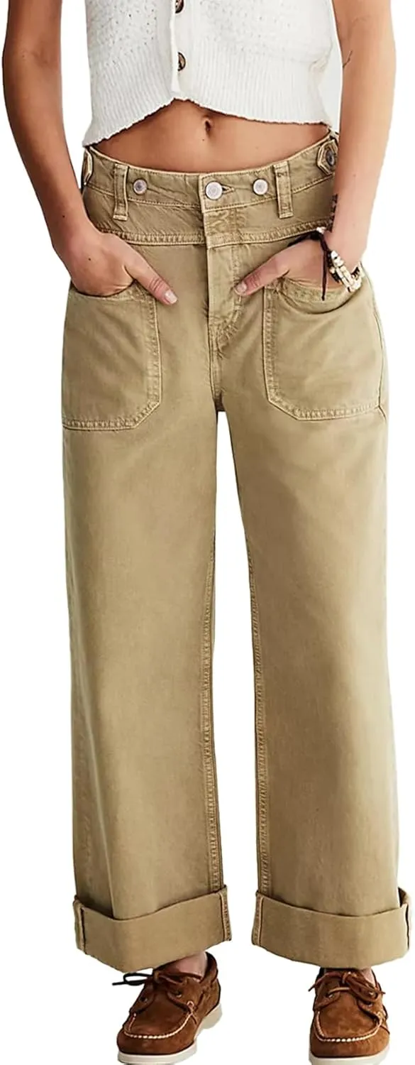Allimy Womens Jeans High Waisted Straight Leg Baggy Boyfriend Jeans for Women Trendy 2025 Cargo Pants