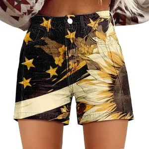 American Flag Shorts Women 4th of July Outfits Denim Shorts High Waisted Casual Stretchy Jeans-Shorts Bathing Suit