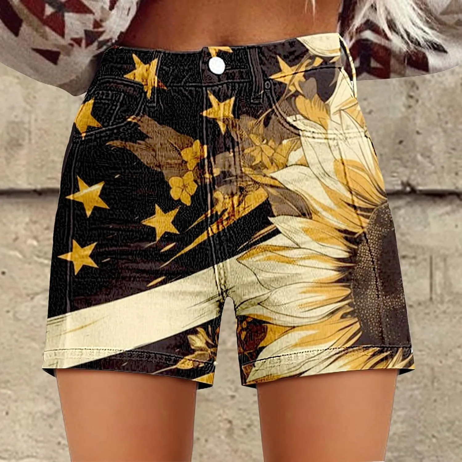 American Flag Shorts Women 4th of July Outfits Denim Shorts High Waisted Casual Stretchy Jeans-Shorts Bathing Suit