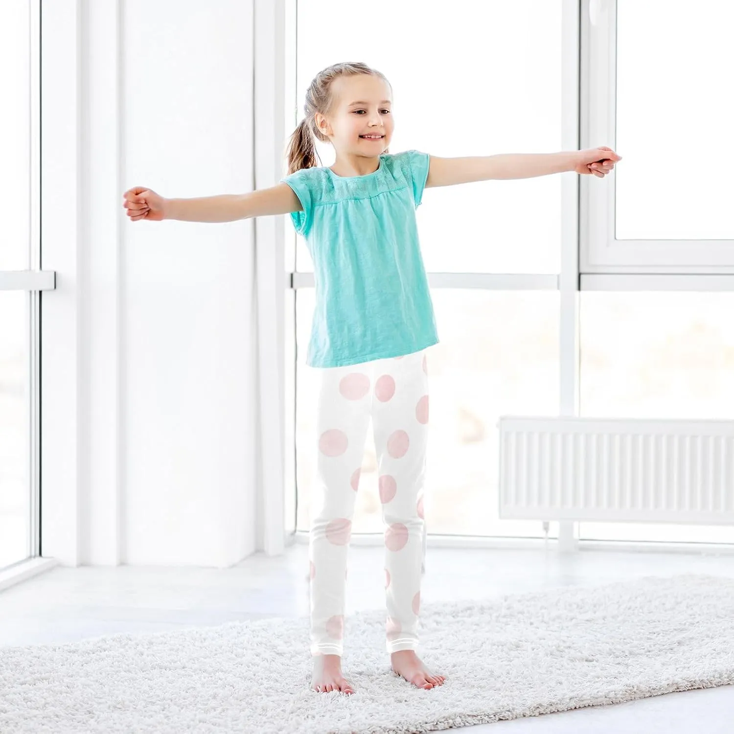 Aslsiy Light Pink Polka Dot Girls Leggings Toddler Stretch Tights Pants