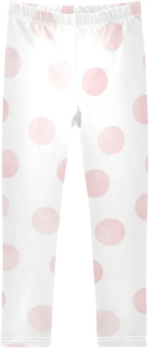 Aslsiy Light Pink Polka Dot Girls Leggings Toddler Stretch Tights Pants