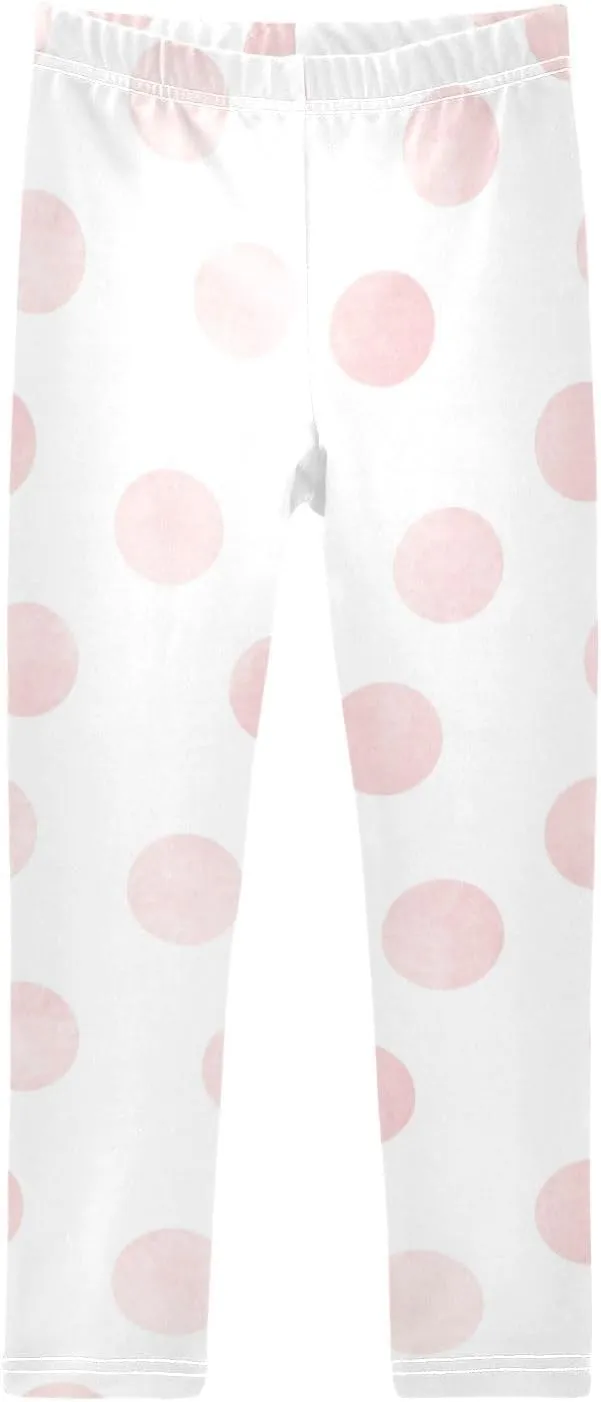 Aslsiy Light Pink Polka Dot Girls Leggings Toddler Stretch Tights Pants