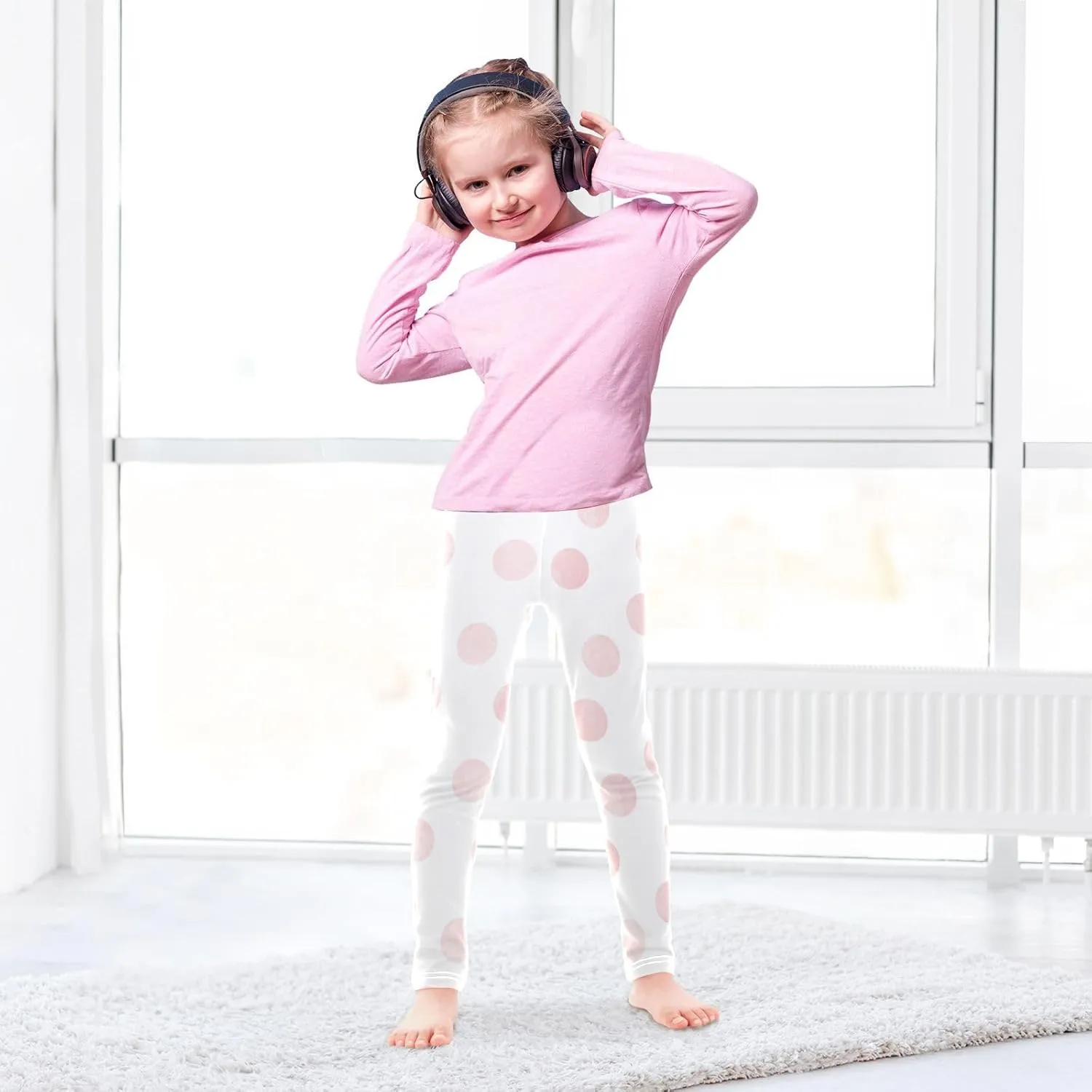 Aslsiy Light Pink Polka Dot Girls Leggings Toddler Stretch Tights Pants