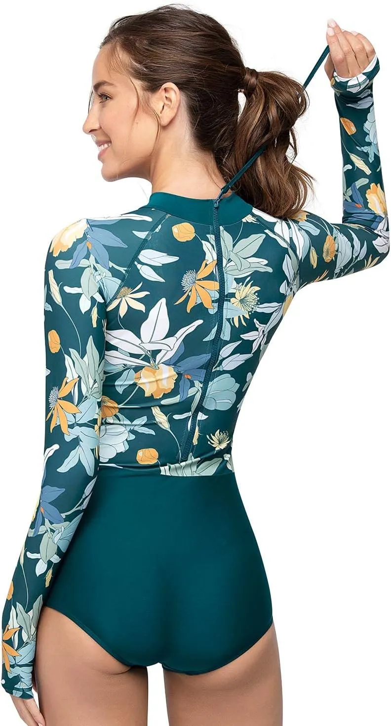 AXESEA Womens Rash Guard UPF 50  Long Sleeve Swim Shirt One Piece Bathing Suit Swimsuit