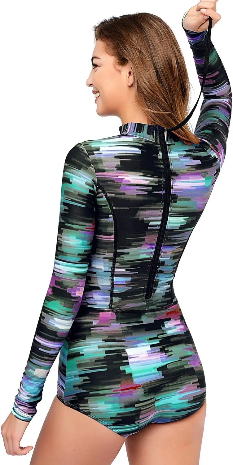 AXESEA Womens Rash Guard UPF 50  Long Sleeve Swim Shirt One Piece Bathing Suit Swimsuit