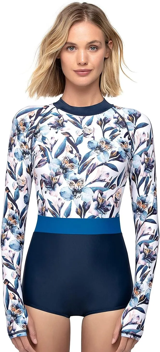 AXESEA Womens Rash Guard UPF 50  Long Sleeve Swim Shirt One Piece Bathing Suit Swimsuit