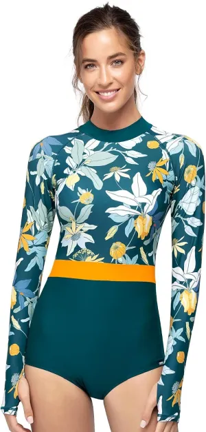AXESEA Womens Rash Guard UPF 50  Long Sleeve Swim Shirt One Piece Bathing Suit Swimsuit
