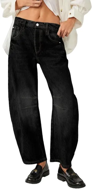 Barrel Jeans for Women Fashion High Waisted Wide Leg Casual Jeans Baggy Cropped Relax Fit Denim Trouser Ankle Pants