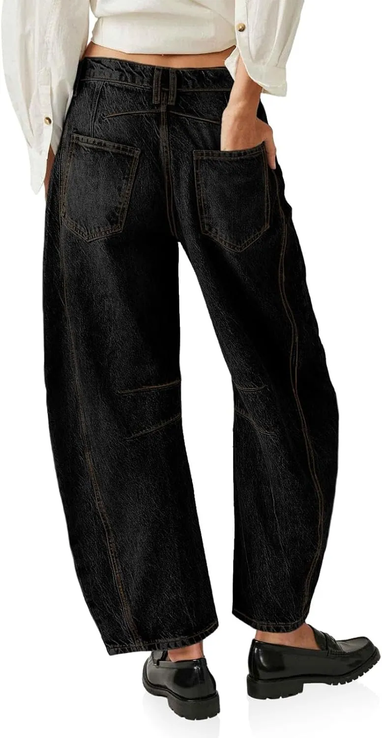 Barrel Jeans for Women Fashion High Waisted Wide Leg Casual Jeans Baggy Cropped Relax Fit Denim Trouser Ankle Pants