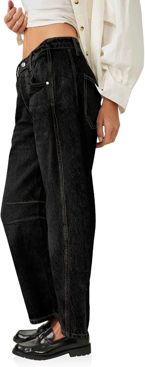 Barrel Jeans for Women Fashion High Waisted Wide Leg Casual Jeans Baggy Cropped Relax Fit Denim Trouser Ankle Pants