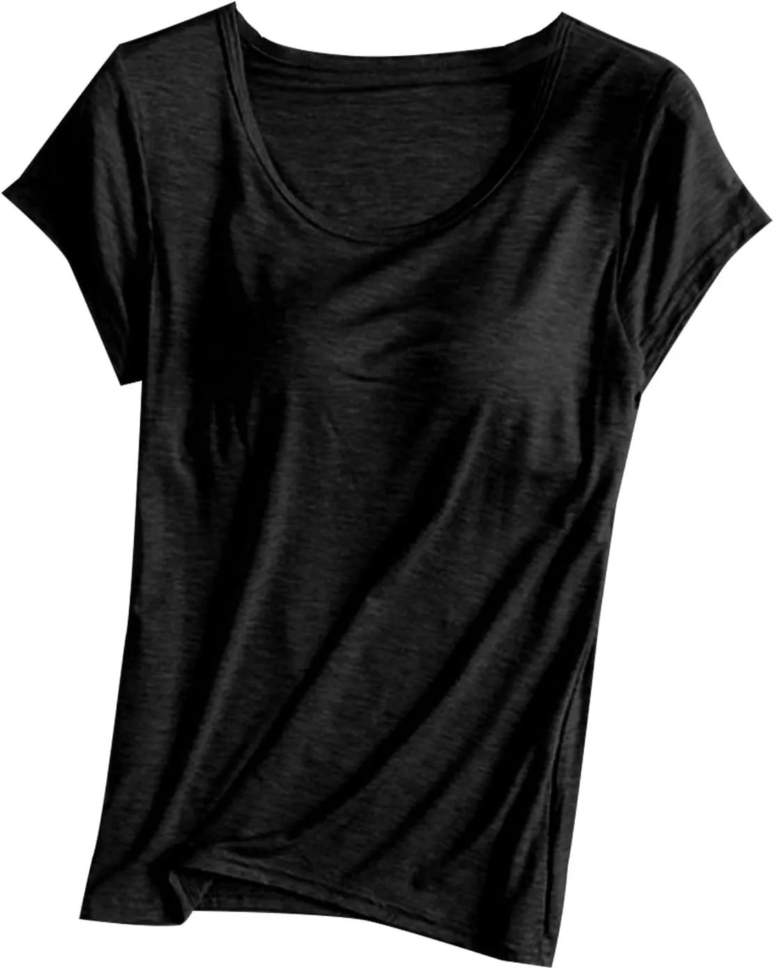 Basic Tees for Women Built in Bra Short Sleeve Crewneck Tops Workout Yoga T Shirts Summer Blouses 2025