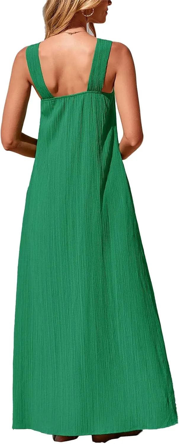 Beach Dress for Women Criss Cross Sleeveless Strappy Dress Casual Summe Flowy Maxi Dresses Loose Halterneck Dresses