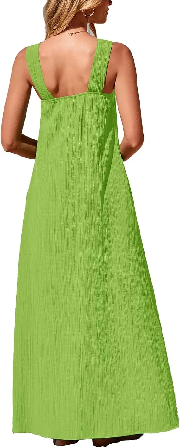 Beach Dress for Women Criss Cross Sleeveless Strappy Dress Casual Summe Flowy Maxi Dresses Loose Halterneck Dresses