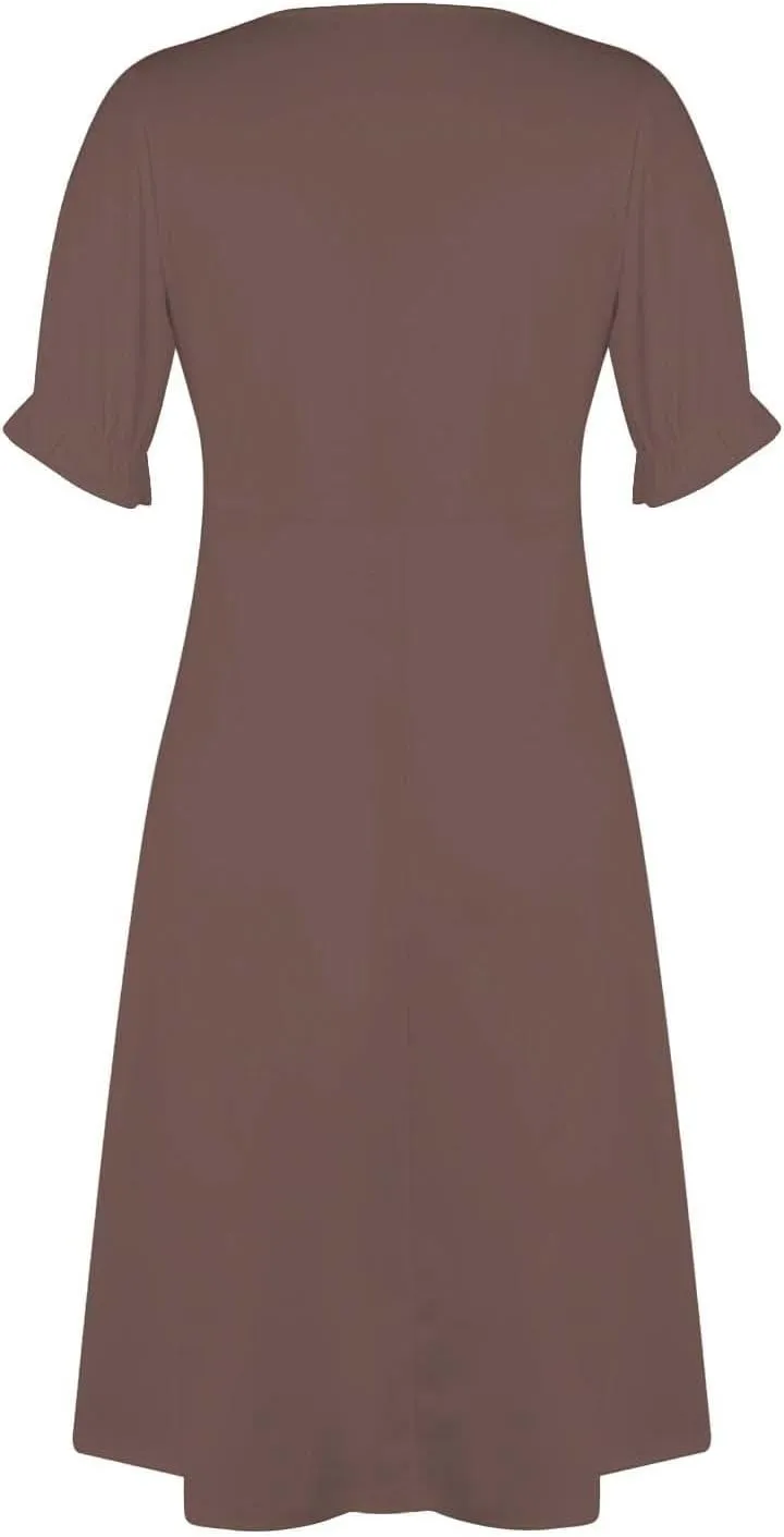 Beach Dresses for Women 2025 Spring Trendy Floral Boho Elegant V Neck Short Sleeve Irregular Hem Midi Dress
