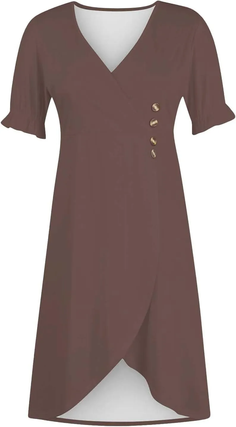 Beach Dresses for Women 2025 Spring Trendy Floral Boho Elegant V Neck Short Sleeve Irregular Hem Midi Dress