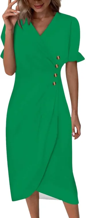 Beach Dresses for Women 2025 Spring Trendy Floral Boho Elegant V Neck Short Sleeve Irregular Hem Midi Dress