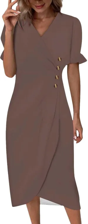 Beach Dresses for Women 2025 Spring Trendy Floral Boho Elegant V Neck Short Sleeve Irregular Hem Midi Dress