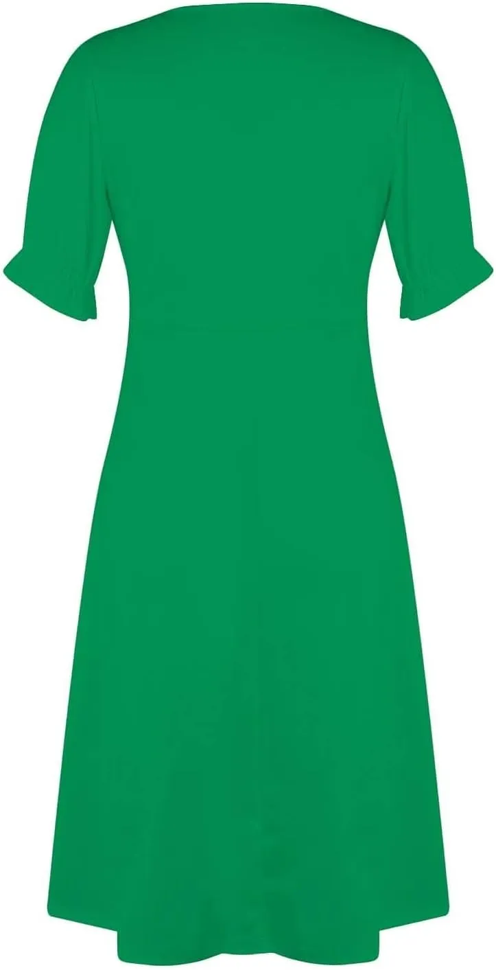 Beach Dresses for Women 2025 Spring Trendy Floral Boho Elegant V Neck Short Sleeve Irregular Hem Midi Dress