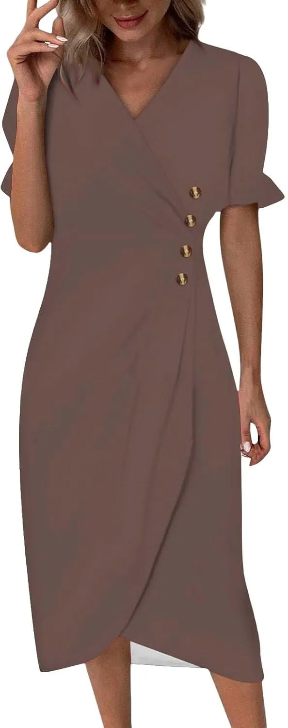 Beach Dresses for Women 2025 Spring Trendy Floral Boho Elegant V Neck Short Sleeve Irregular Hem Midi Dress