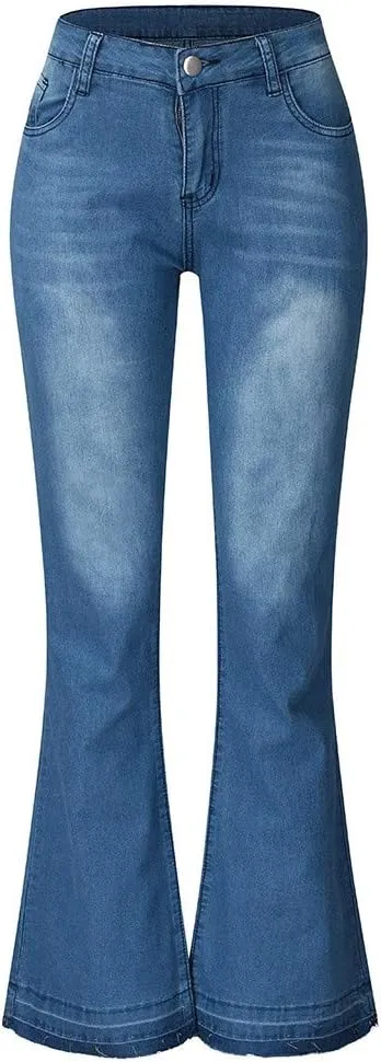 Bell Bottom Jeans for Women Petite Denim Pants Distressed Washed 70s Fashion Vintage Cowboy Jeans Bootcut Pant