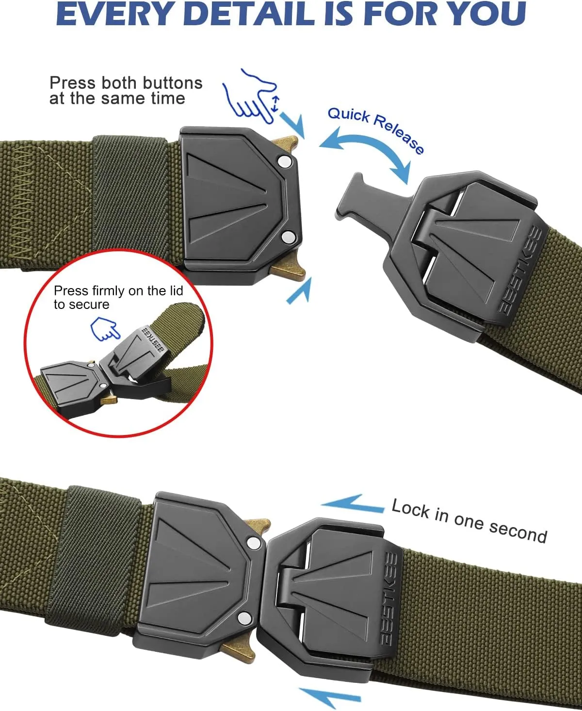 BESTKEE Belt for Men - Tactical Belt Stretch Nylon Work Web Belts Ideal for Gift