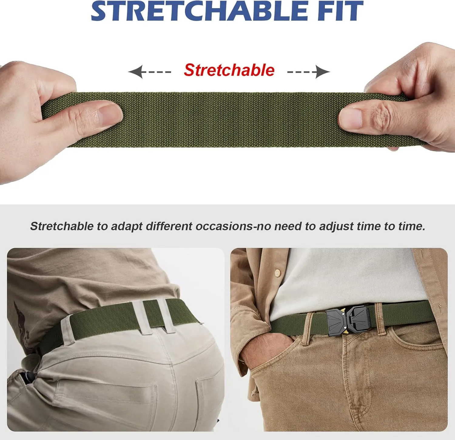 BESTKEE Belt for Men - Tactical Belt Stretch Nylon Work Web Belts Ideal for Gift