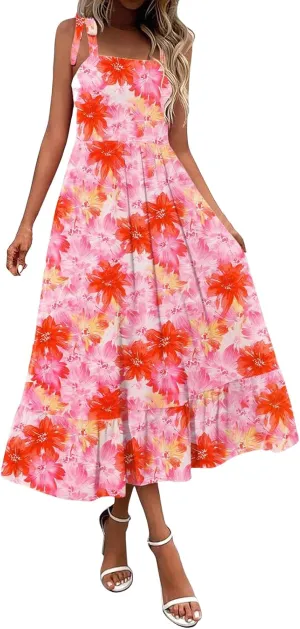 Boho Maxi Dresses for Women 2025 Summer Floral Dress Wedding Guest Long Dress Casual Flowy Berach Vacation Sundress