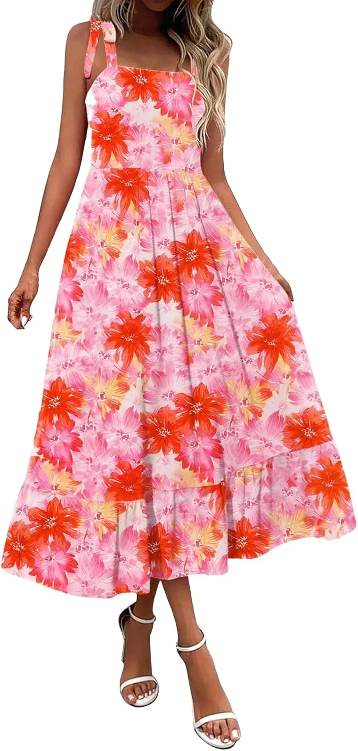 Boho Maxi Dresses for Women 2025 Summer Floral Dress Wedding Guest Long Dress Casual Flowy Berach Vacation Sundress