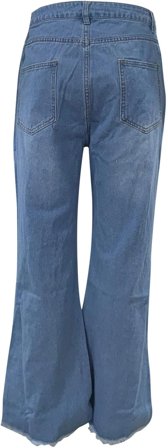 Bootcut Jeans for Women High Waisted Stretchy Flare Pants Ripped Skinny Bell Bottom Denim Pants Distressed Jeans