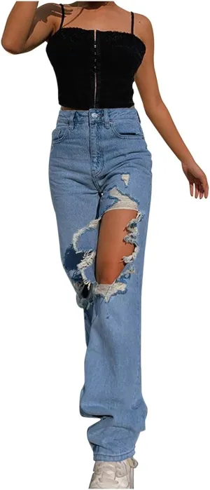 Bootcut Jeans for Women High Waisted Stretchy Flare Pants Ripped Skinny Bell Bottom Denim Pants Distressed Jeans