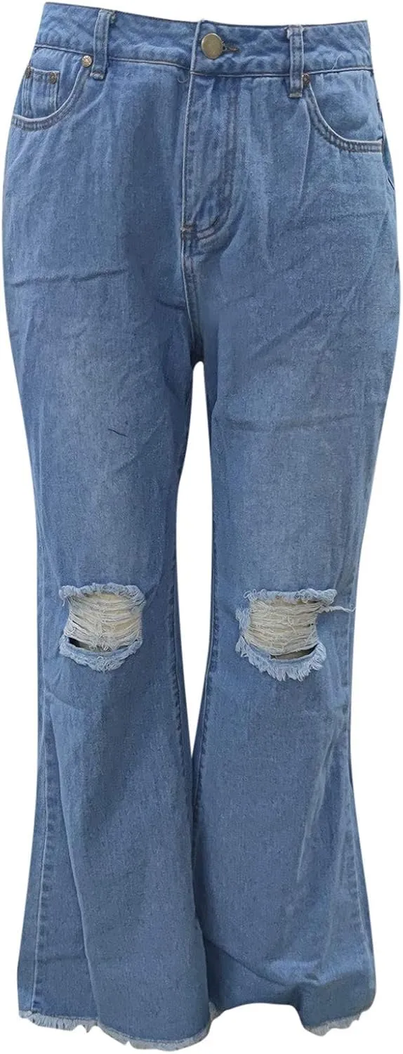 Bootcut Jeans for Women High Waisted Stretchy Flare Pants Ripped Skinny Bell Bottom Denim Pants Distressed Jeans