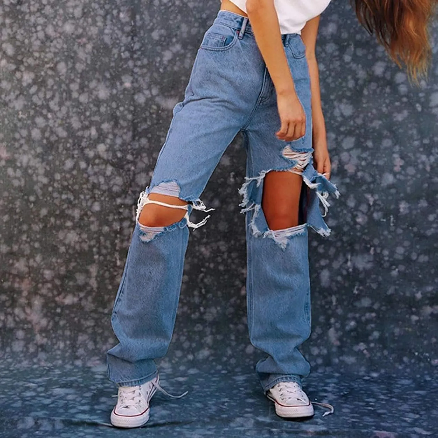 Bootcut Jeans for Women High Waisted Stretchy Flare Pants Ripped Skinny Bell Bottom Denim Pants Distressed Jeans
