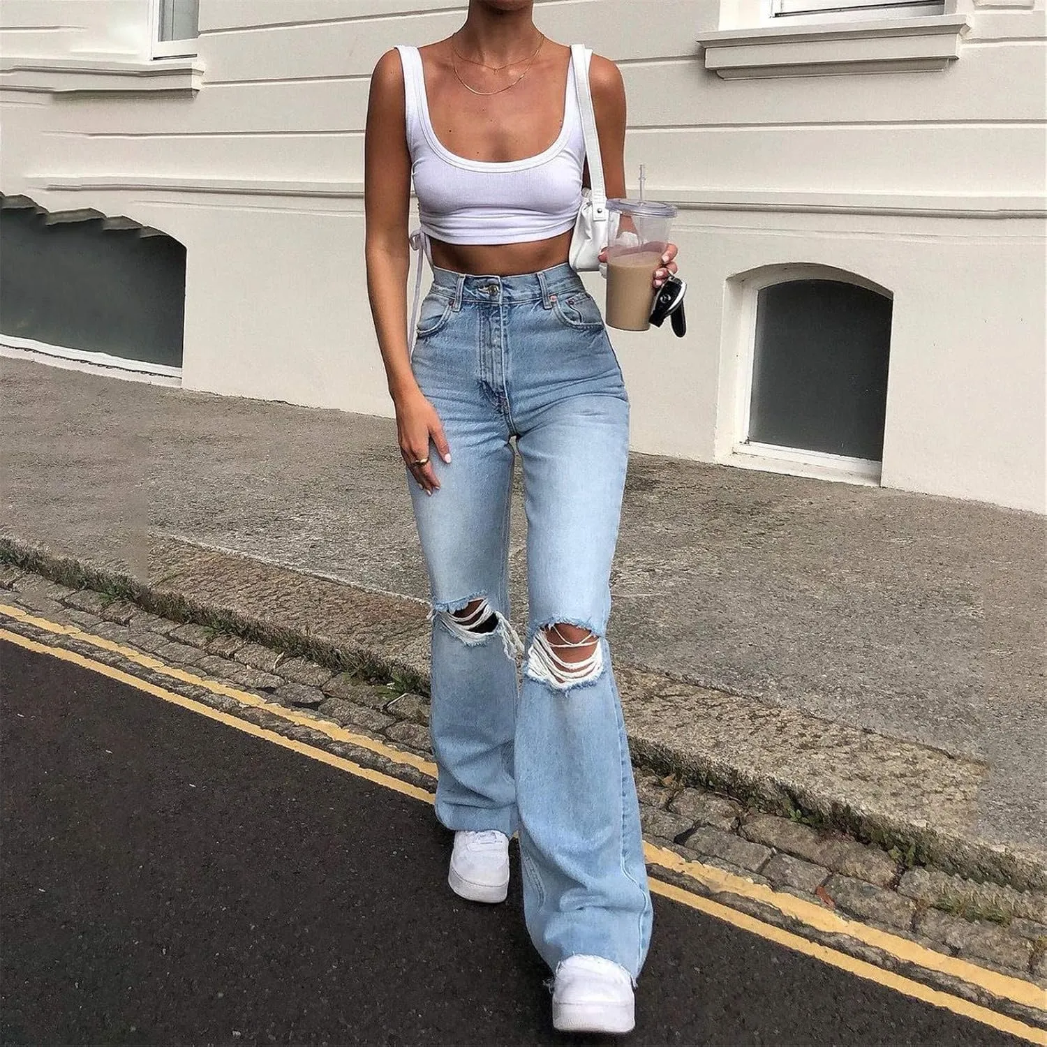 Bootcut Jeans for Women High Waisted Stretchy Flare Pants Ripped Skinny Bell Bottom Denim Pants Distressed Jeans