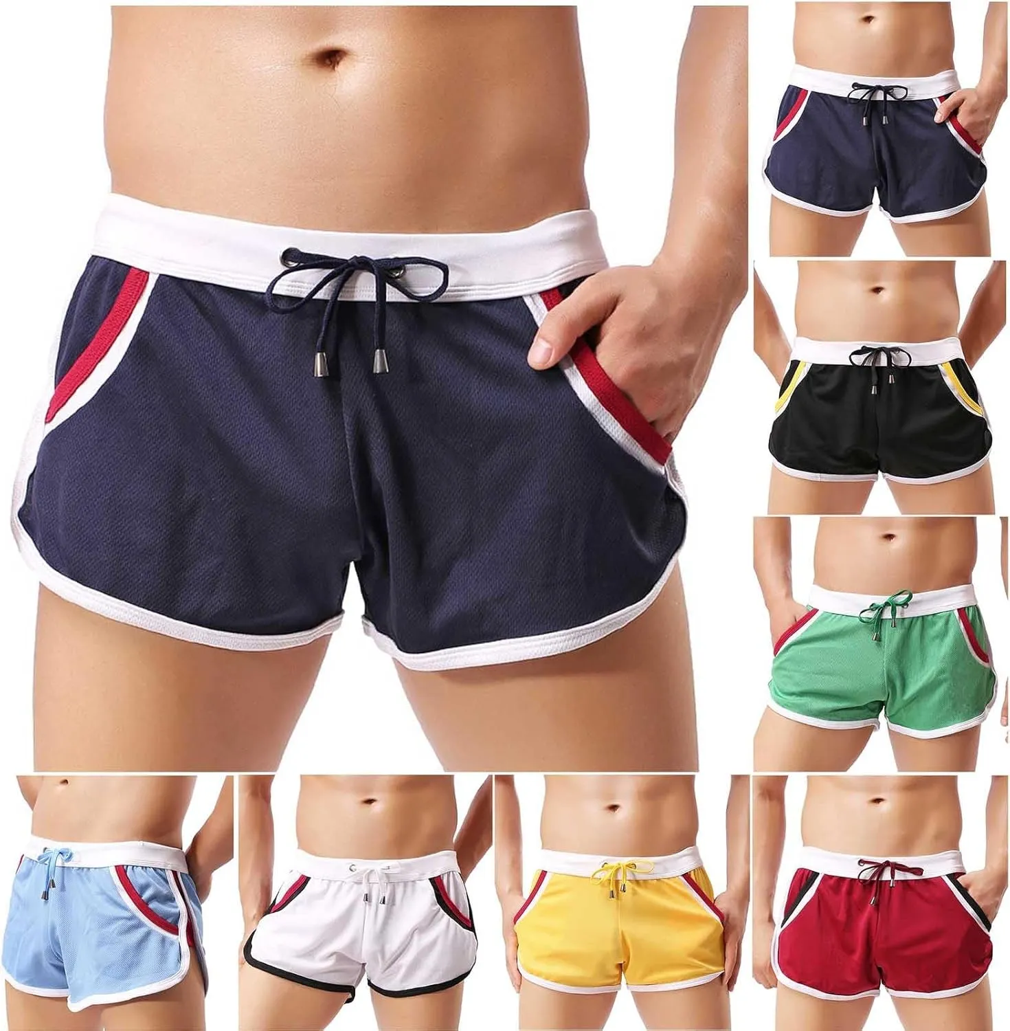 Cambkatl Men's Athletic Running Shorts Lightweight Drawstring Quick Dry Elastic Waist Colorblock Workout Shorts with Pockets