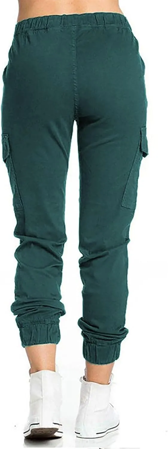 Cargo Joggers for Women Light Weight Stretchy Hiking Pants Drawstring Tapered Cinch Bottom Baggy Cargo Pants